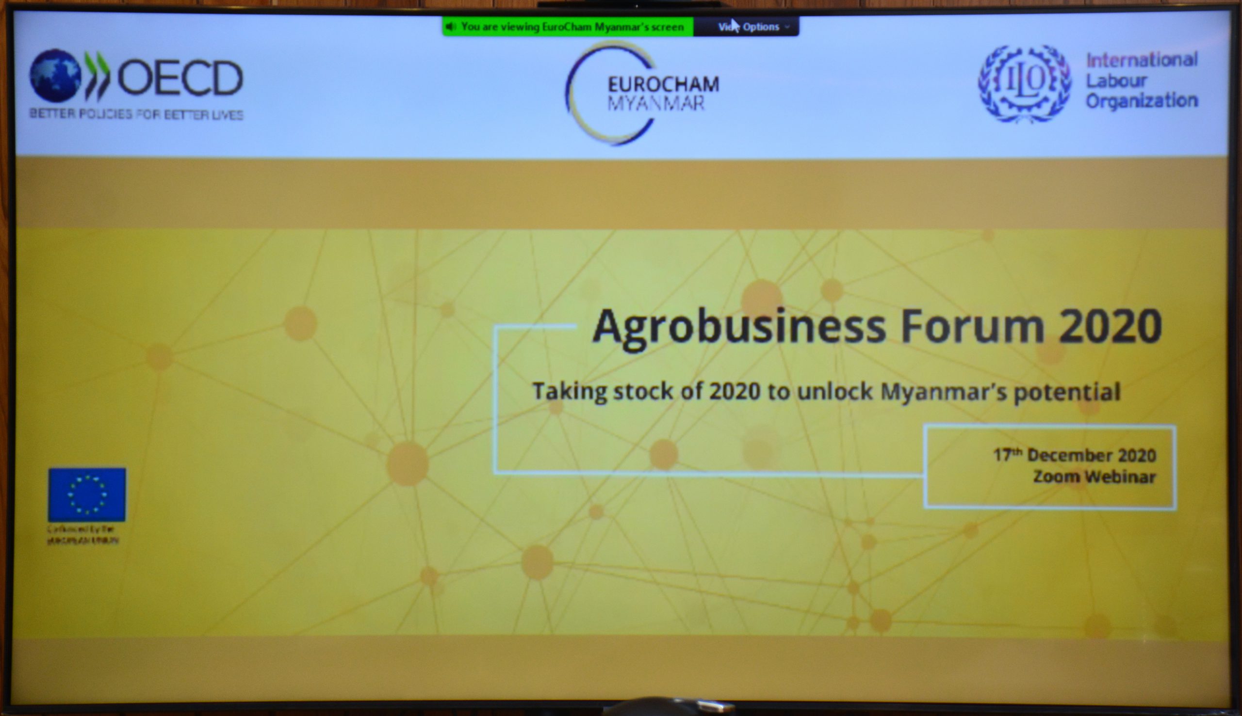 ပြည်ထောင်စုဝန်ကြီး ဒေါက်တာအောင်သူ Eurocham Myanmar, ILO နှင့် OECD တို့မှ ပူးပေါင်းကျင်းပသည့် Agrobusiness Forum 2020 သို့ တက်ရောက် အဖွင့်အမှာစကား ပြောကြားခြင်း